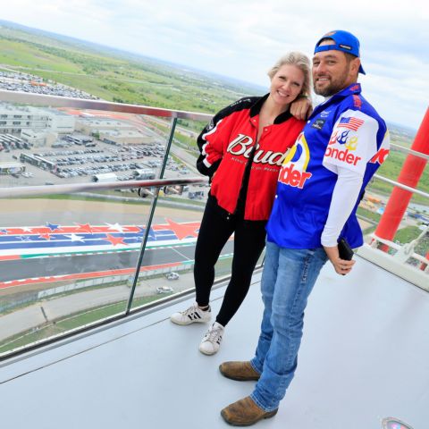 Race fans enjoy a bird’s eye view of the EchoPark Automotive Grand Prix NASCAR Cup Series race from high atop the 251-foot tall observation tower at Circuit of The Americas on March 24, 2024.